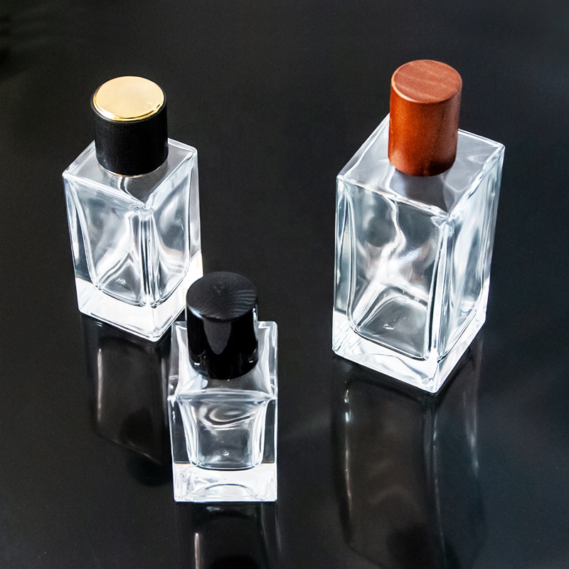 Wholesale Luxury Custom Empty 30ml 50ml 100ml Wooden Cap Glass Spray Perfume bottles with paper box