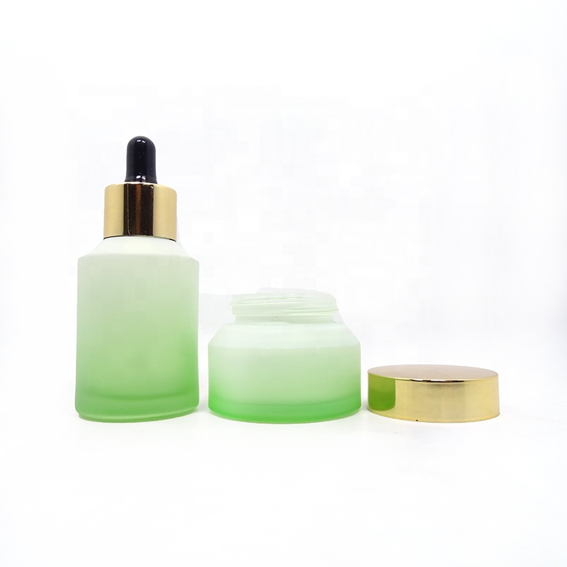 Wholesale Luxury Custom Frosted Green Cosmetic Cream Glass Jar and Bottle 15g 30g 2oz 60g