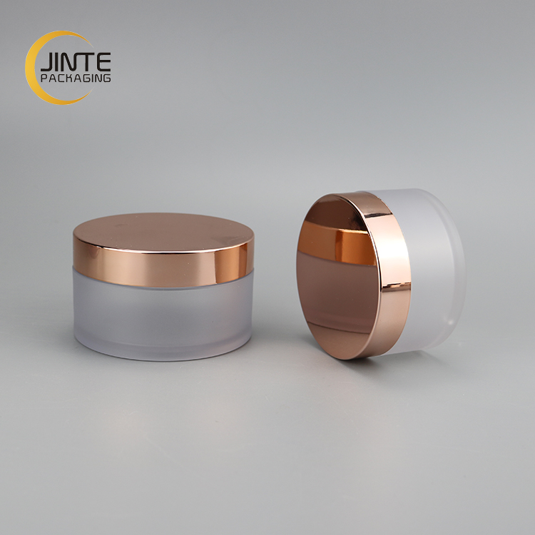 Wholesale Luxury Empty Packaging 4oz Face cream Lip Scrub PETG Jar Frosted Jar with Shiny Rose Gold lids