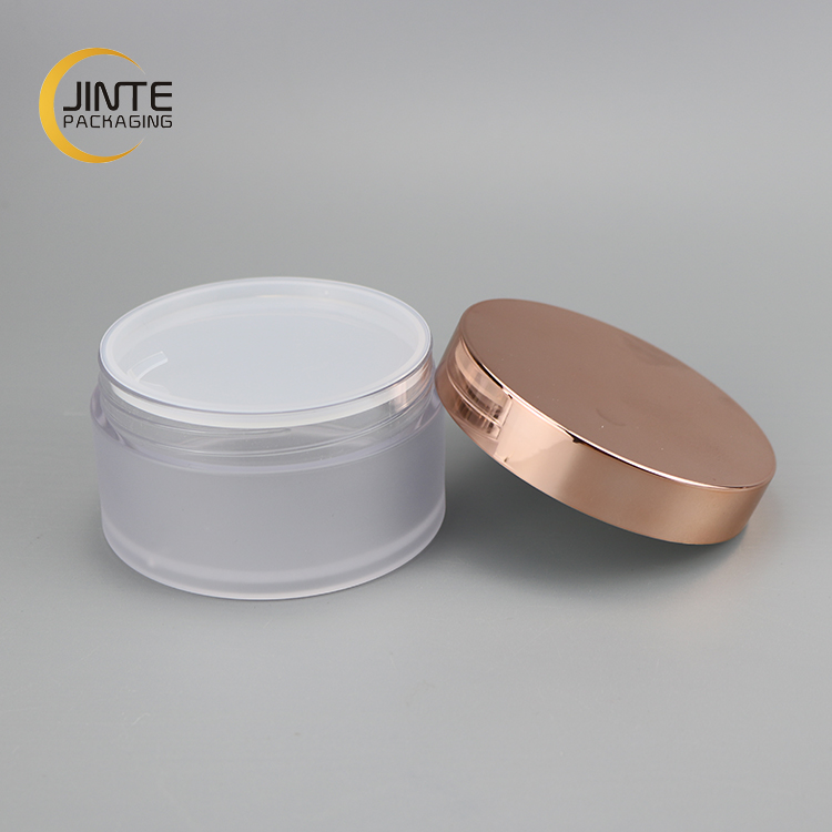 Wholesale Luxury Empty Packaging 4oz Face cream Lip Scrub PETG Jar Frosted Jar with Shiny Rose Gold lids