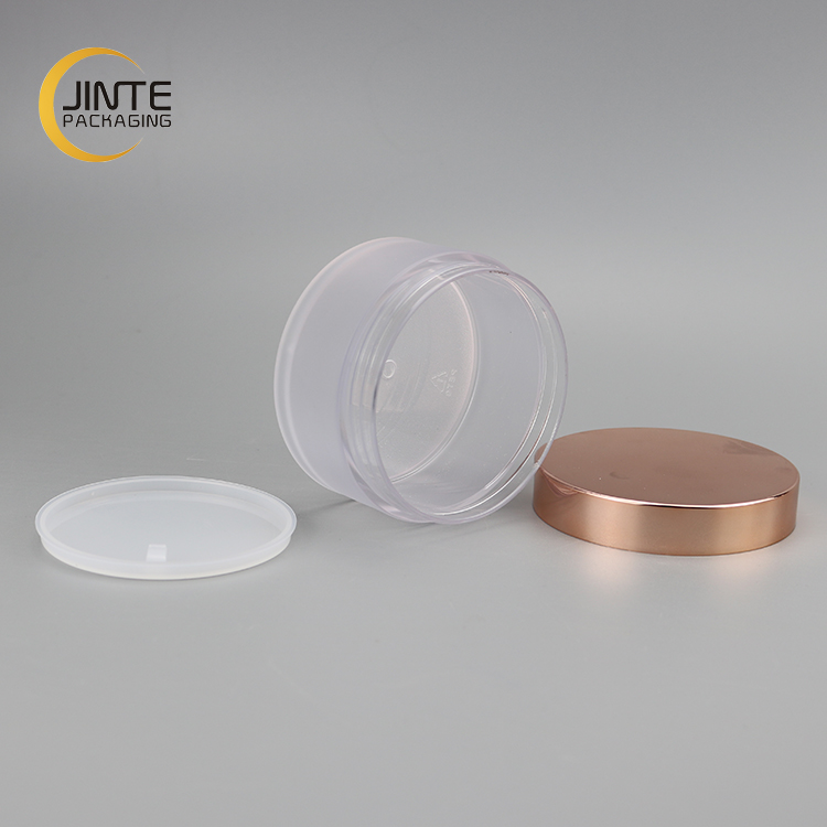 Wholesale Luxury Empty Packaging 4oz Face cream Lip Scrub PETG Jar Frosted Jar with Shiny Rose Gold lids