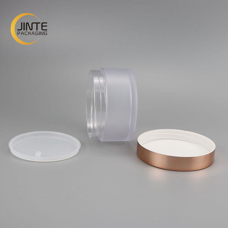 Wholesale Luxury Empty Packaging 4oz Face cream Lip Scrub PETG Jar Frosted Jar with Shiny Rose Gold lids