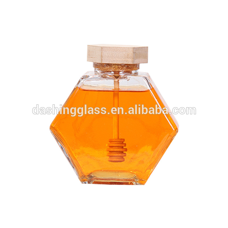 Wholesale Luxury Honey Pot Jar Empty Honey Glass Jar 500g with Wooden Lid for Honey