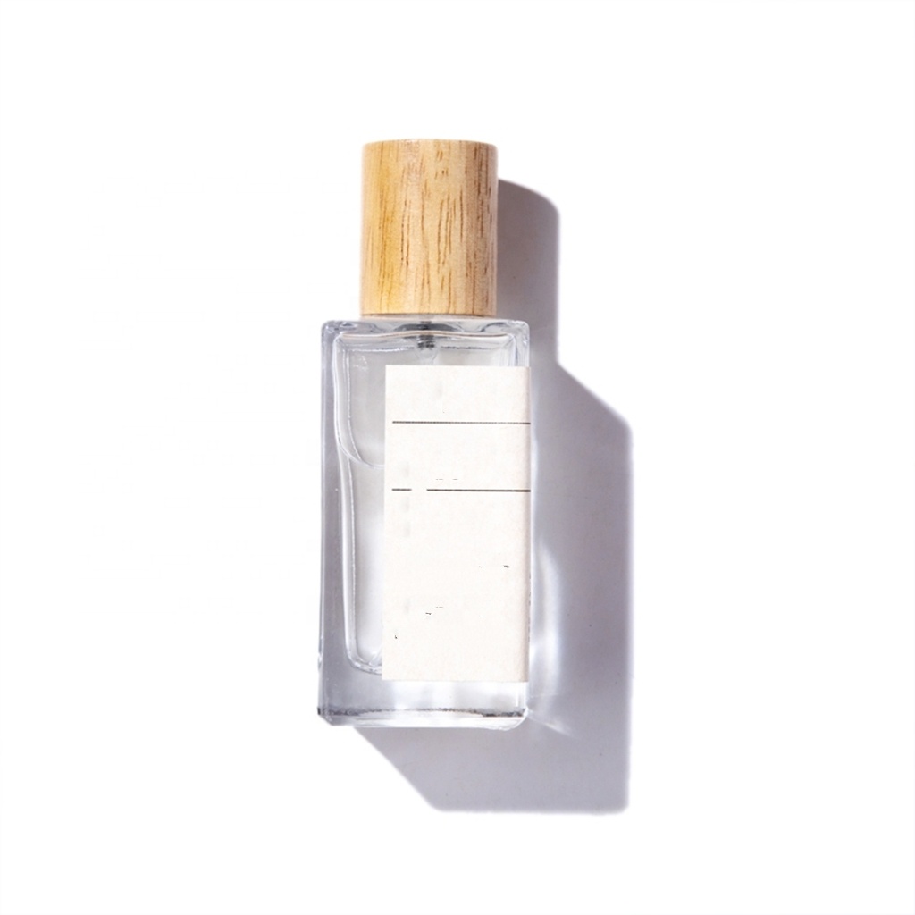 Wholesale Luxury Refillable Custom Empty glass 30ml 50ml 100ml Wooden Cap Glass Spray Perfume Bottles