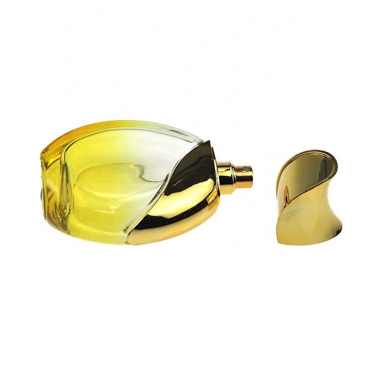 Wholesale Luxury Round Yellow Perfume Spray Bottle 100ml With Gold Cap