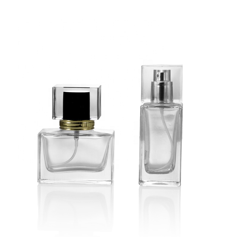 Wholesale Manufacturer Skin Care Packaging 30ml 50ml 100ml Empty Clear Square refillable Glass Spray Perfume Bottle