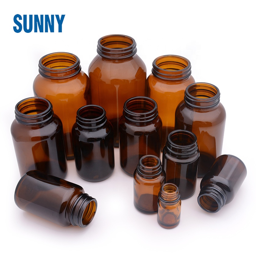 Wholesale Medical Amber Clear Wide Mouth Glass Bottle for pill tablet capsule with screw cap