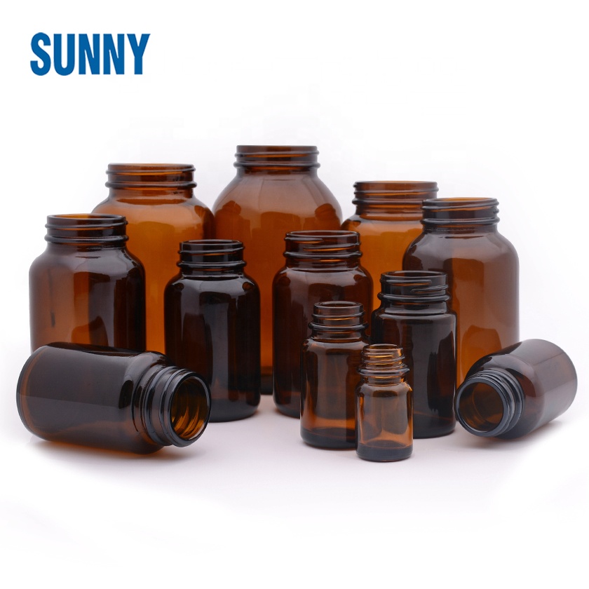 Wholesale Medical Amber Clear Wide Mouth Glass Bottle for pill tablet capsule with screw cap
