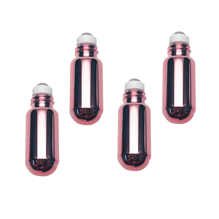Wholesale Mini 5ml empty UV glass metal roller ball bottle vial