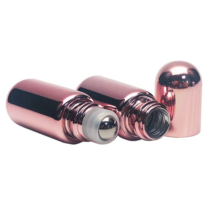 Wholesale Mini 5ml empty UV glass metal roller ball bottle vial