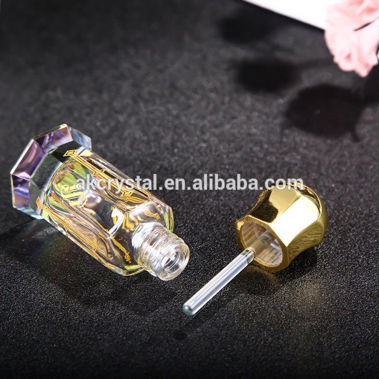Wholesale Mini Octagonal Shape Arabian Attar Oud Essential Oil Glass Bottle With Super Metal Lids With Glass Stick