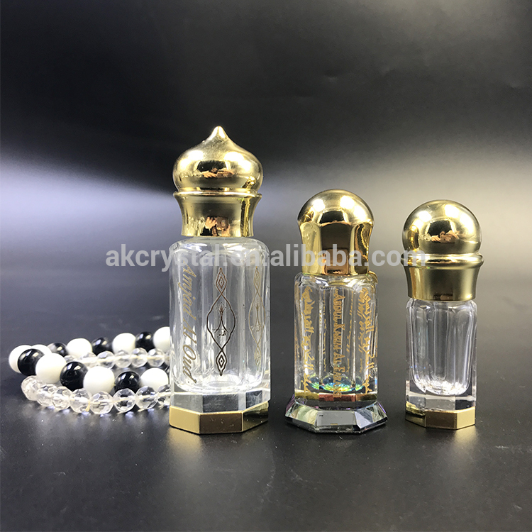 Wholesale Mini Octagonal Shape Arabian Attar Oud Essential Oil Glass Bottle With Super Metal Lids With Glass Stick