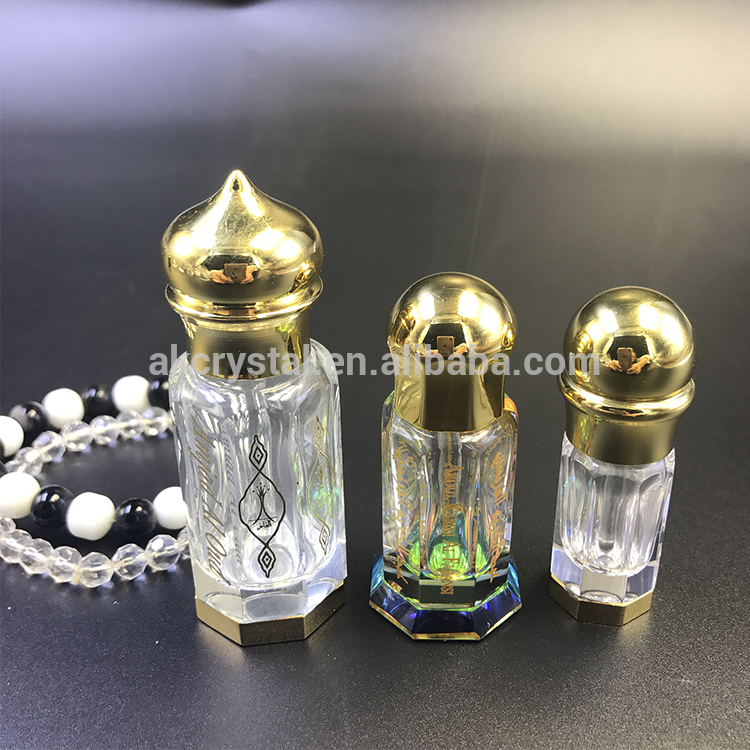 Wholesale Mini Octagonal Shape Arabian Attar Oud Essential Oil Glass Bottle With Super Metal Lids With Glass Stick