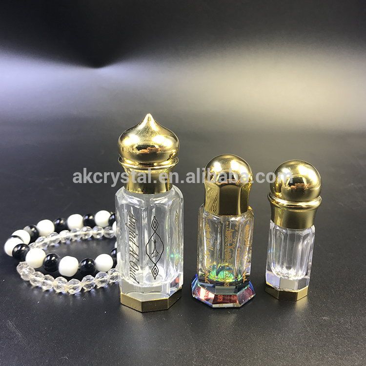 Wholesale Mini Octagonal Shape Arabian Attar Oud Essential Oil Glass Bottle With Super Metal Lids With Glass Stick