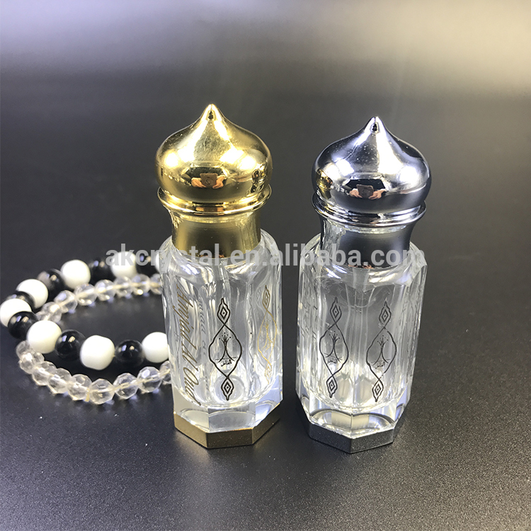 Wholesale Mini Octagonal Shape Arabian Attar Oud Essential Oil Glass Bottle With Super Metal Lids With Glass Stick