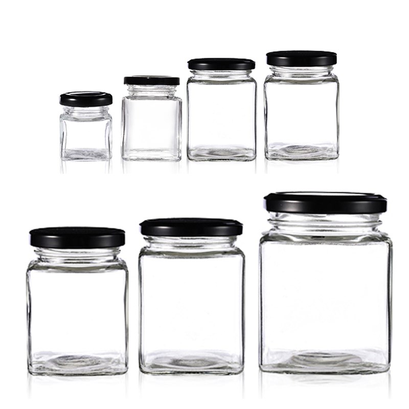 Wholesale Mini Square Glass Jar And Bottle Honey With Lids
