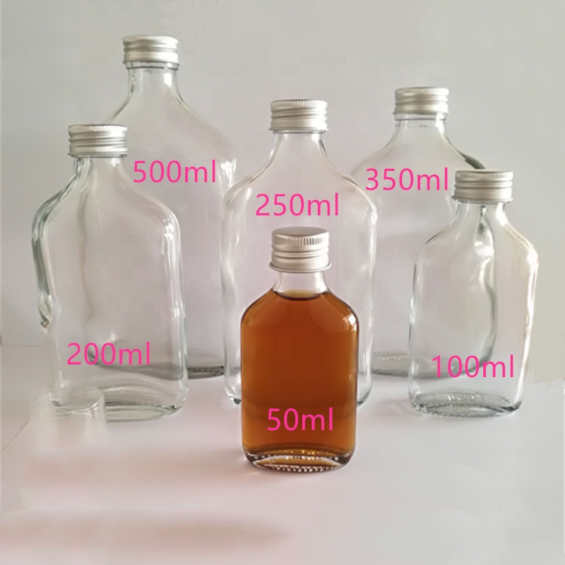 Wholesale Miniature 100ml Flat Flask Glass Liqueur Wine Bottle For Whisky Rum Gin