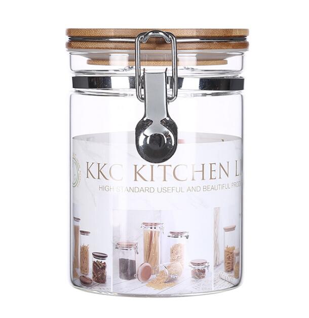 Wholesale Multi Styles Hot Sale Heat Resistant Glass Jars With Bamboo Snap Joint Lids For Kitchen Spice Grains