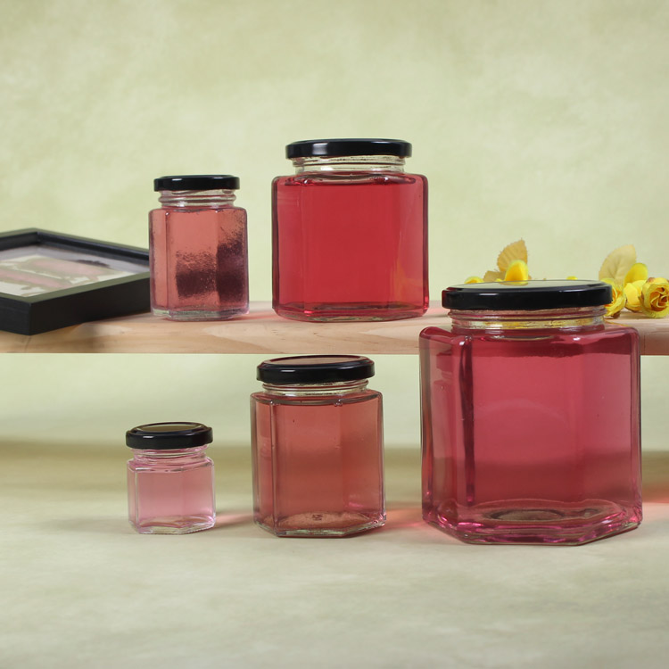Wholesale Multifunctional Hexagonal Glass Storage Jar Set with Lid for Kitchen Used
