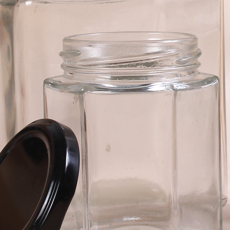 Wholesale Multifunctional Hexagonal Glass Storage Jar Set with Lid for Kitchen Used