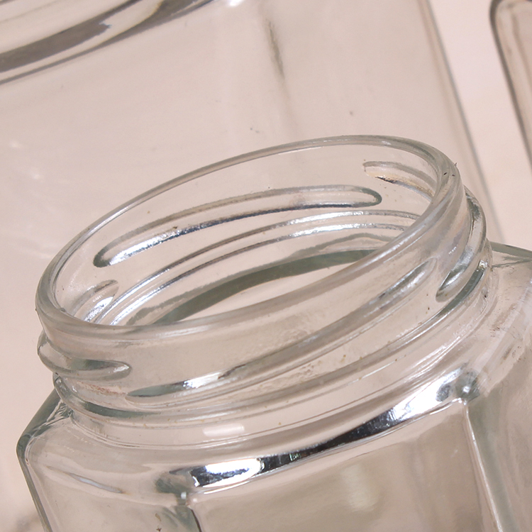 Wholesale Multifunctional Hexagonal Glass Storage Jar Set with Lid for Kitchen Used