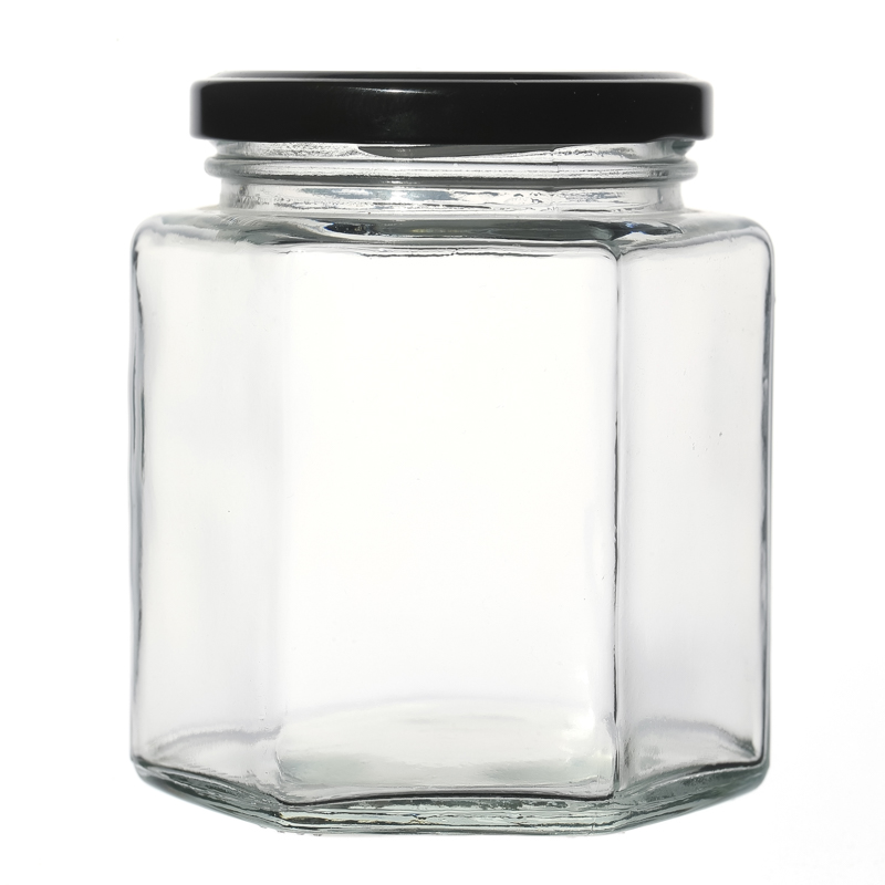 Wholesale Multiple Capacity Metal Lids Cheap Transparent Hexagon Glass Jars in Bulk