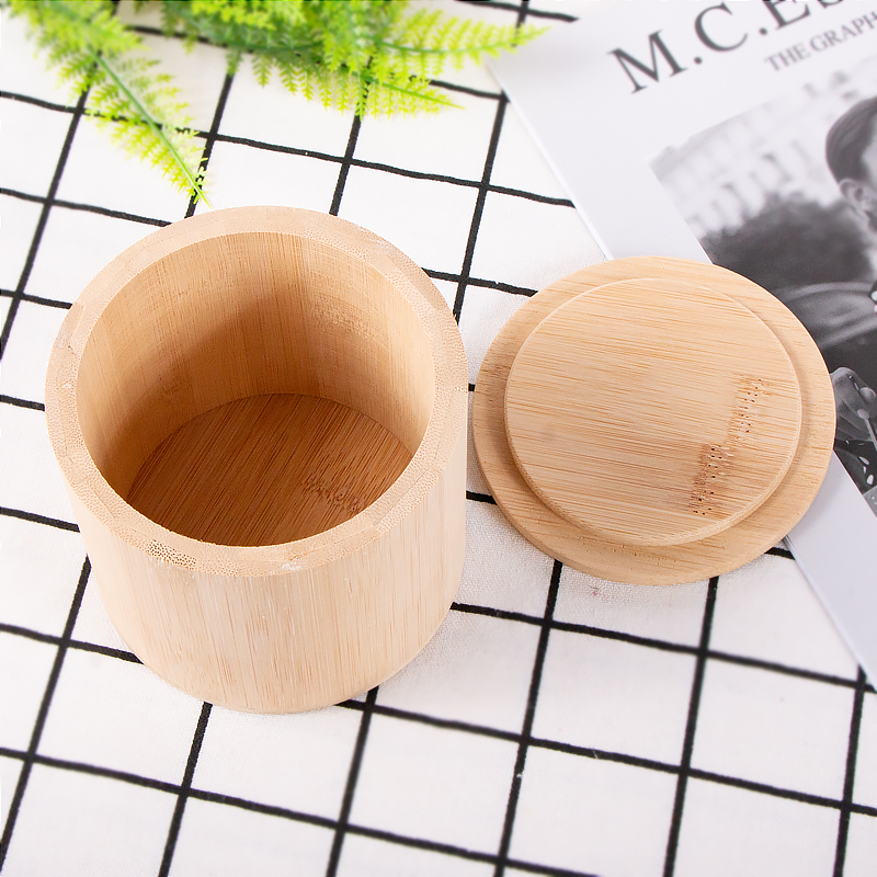 Wholesale Natural Bamboo Condiment Spice Jar Round Bamboo Storage Box with Lid