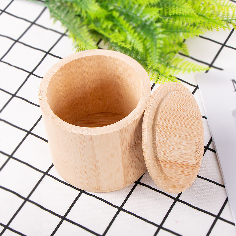 Wholesale Natural Bamboo Condiment Spice Jar Round Bamboo Storage Box with Lid
