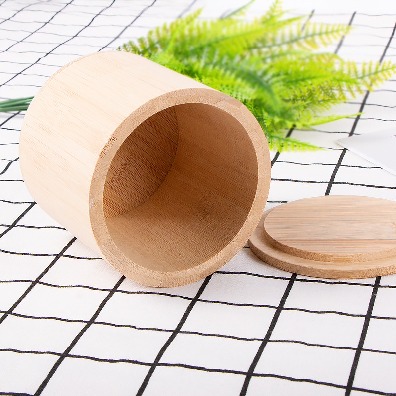 Wholesale Natural Bamboo Condiment Spice Jar Round Bamboo Storage Box with Lid