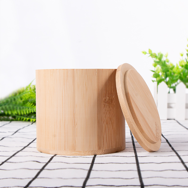 Wholesale Natural Bamboo Condiment Spice Jar Round Bamboo Storage Box with Lid