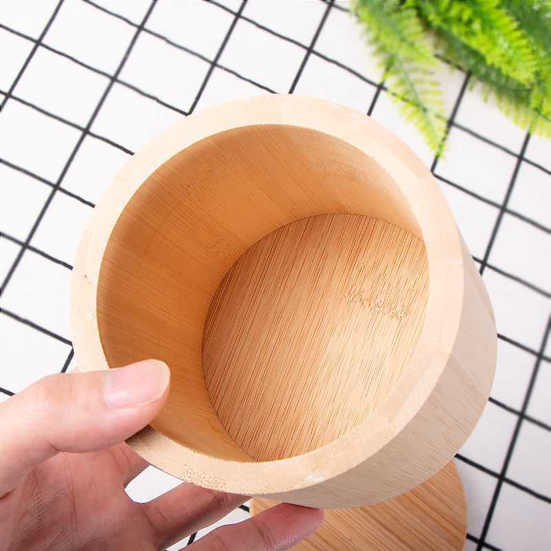 Wholesale Natural Bamboo Condiment Spice Jar Round Bamboo Storage Box with Lid