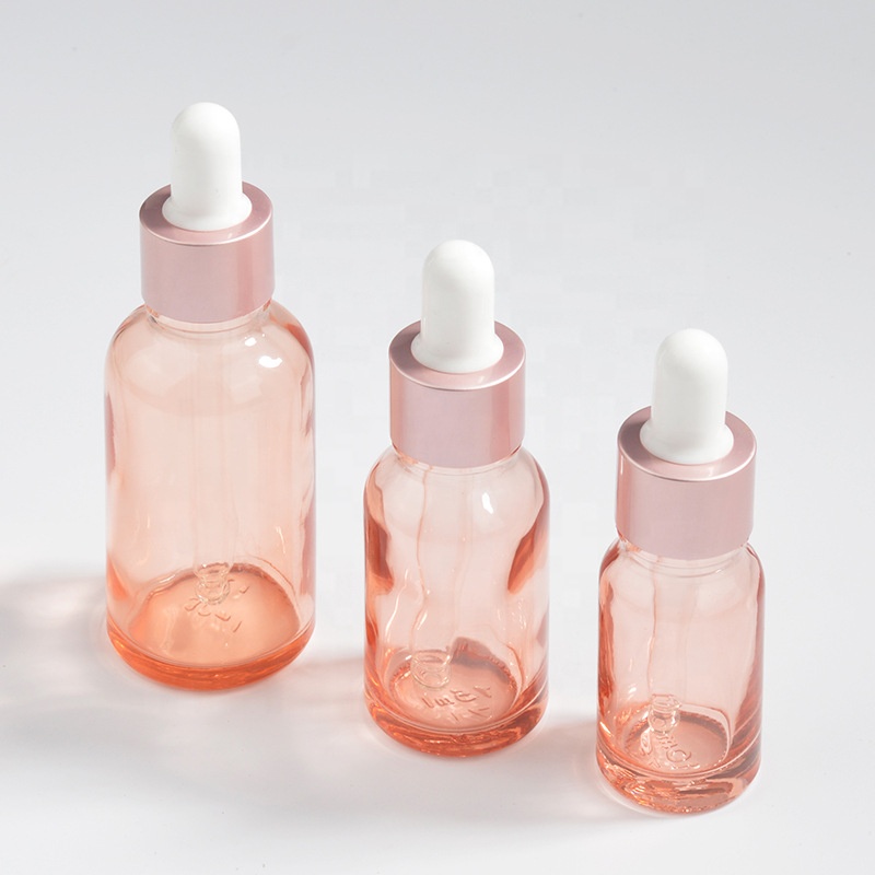 Wholesale OEM Cosmetics Beauty Rose Gold Lid Empty Glass Bottles 30ml 50ml 100ml Face Serum Oil Frosted Glass Dropper Bottle
