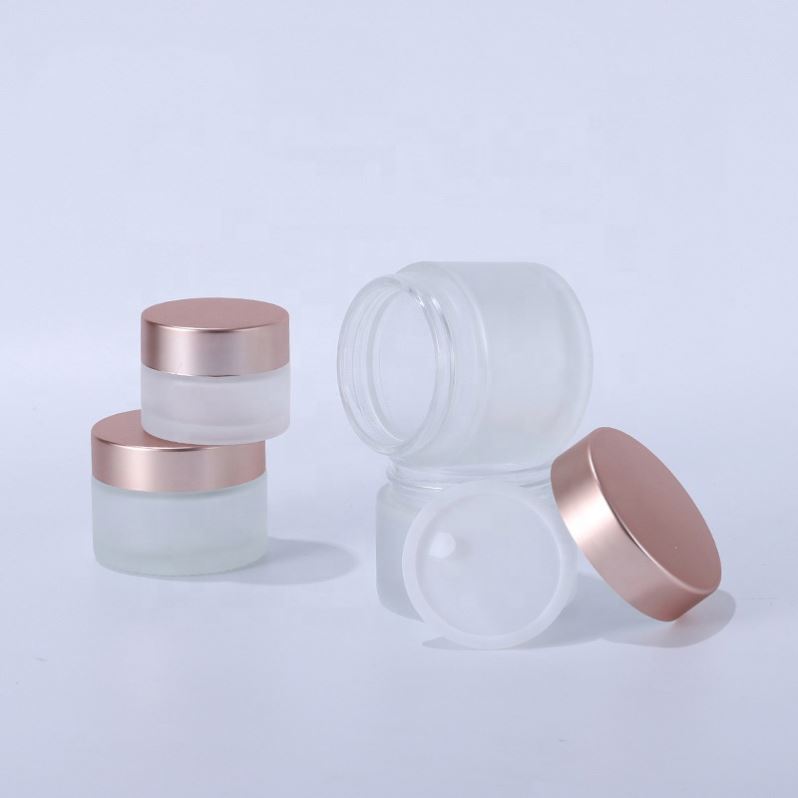 Wholesale OEM Cosmetics Beauty Rose Gold Lip Scrub Jars Empty Clear Glass Bottles 20g 30g 50g 100g Face Cream Frosted Glass Jar
