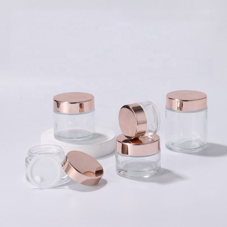 Wholesale OEM Cosmetics Beauty Rose Gold Lip Scrub Jars Empty Clear Glass Bottles 20g 30g 50g 100g Face Cream Frosted Glass Jar