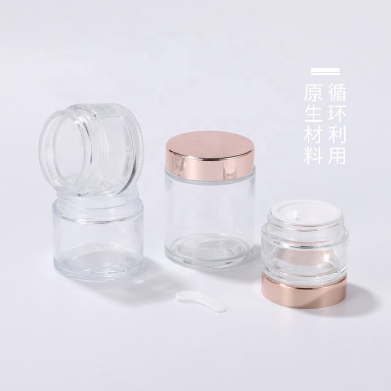 Wholesale OEM Cosmetics Beauty Rose Gold Lip Scrub Jars Empty Clear Glass Bottles 20g 30g 50g 100g Face Cream Frosted Glass Jar