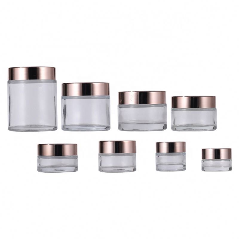Wholesale OEM Cosmetics Beauty Rose Gold Lip Scrub Jars Empty Clear Glass Bottles 20g 30g 50g 100g Face Cream Frosted Glass Jar