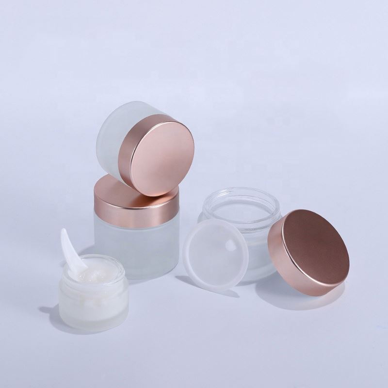 Wholesale OEM Cosmetics Beauty Rose Gold Lip Scrub Jars Empty Clear Glass Bottles 20g 30g 50g 100g Face Cream Frosted Glass Jar
