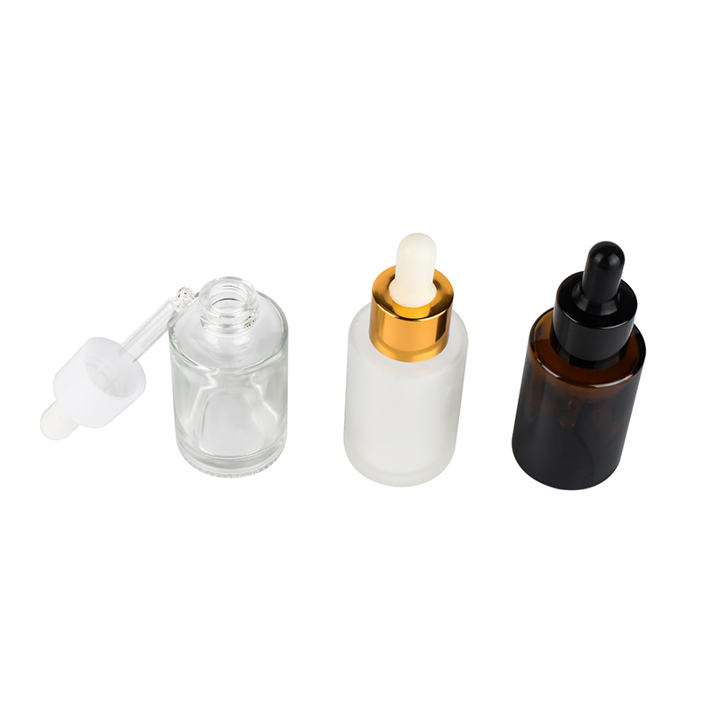Wholesale OEM clear amber 20ml 30 ml 50ml serum aroma perfume essential oil flat shoulder glass dropper bottle