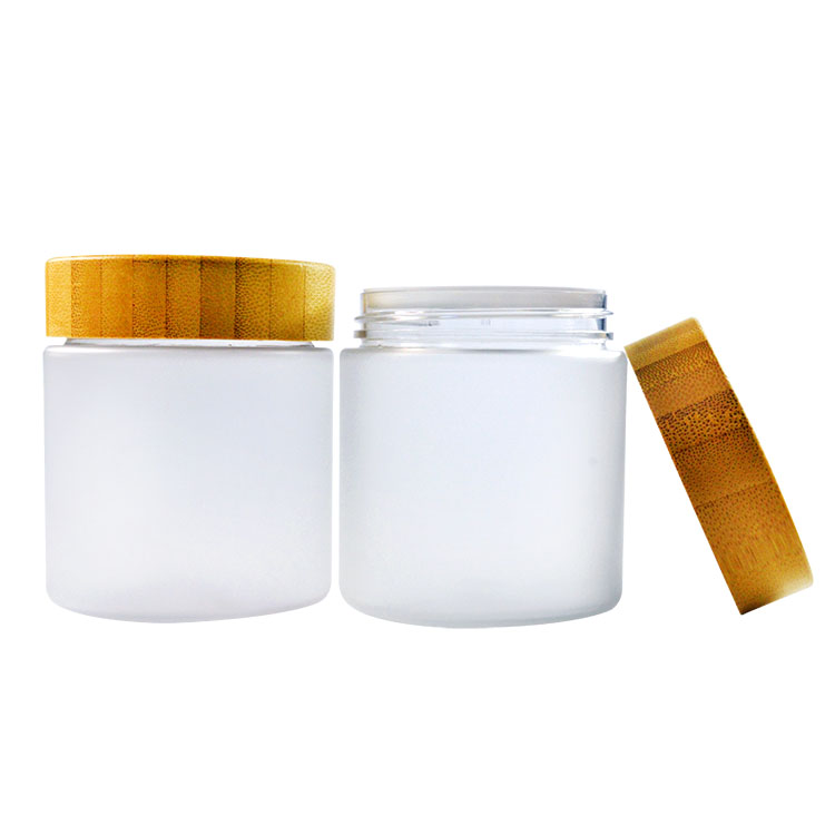 Wholesale PET plastic 30g 50g 100g 150g 200g 250g frosted white cosmetic cream jar with wooden bamboo lid