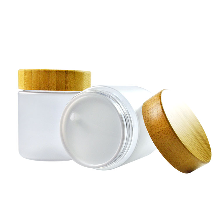 Wholesale PET plastic 30g 50g 100g 150g 200g 250g frosted white cosmetic cream jar with wooden bamboo lid