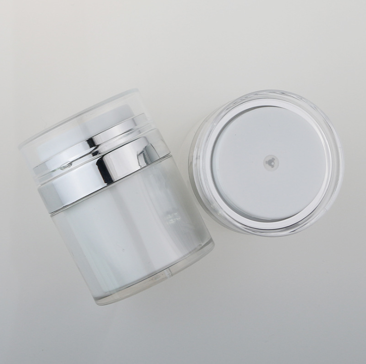 Wholesale PMMA Plastic Cosmetic Airless Pump Jar Press Type Customize Acrylic Airless Cream Jar