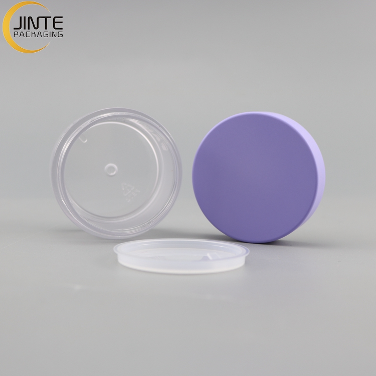 Wholesale Packing Jar Manufacturer 1oz 2oz 4oz 6oz 8oz PETG Plastic Clear body with matte Purple cap for Scrub Cream Container