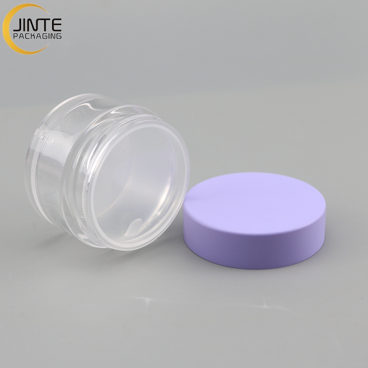 Wholesale Packing Jar Manufacturer 1oz 2oz 4oz 6oz 8oz PETG Plastic Clear body with matte Purple cap for Scrub Cream Container