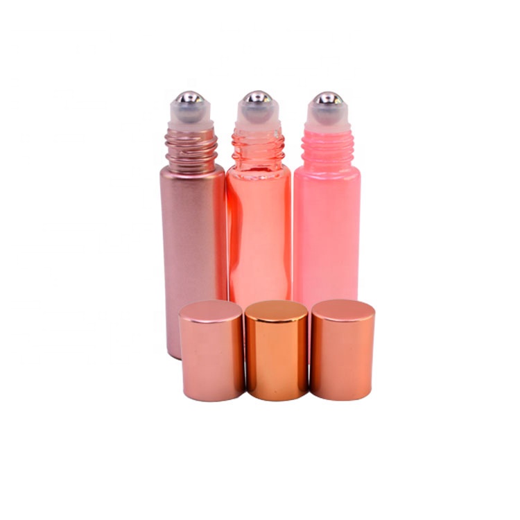 Wholesale Popular 10ml Perfume Container Rose Gold Deodorant Glass Bottle With Stainless Steel Roller Ball