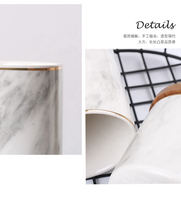 Wholesale Porcelain Coffee Tea Sugar Jars Sets in Bulk Ceramic Marble Canister with Bamboo Lid