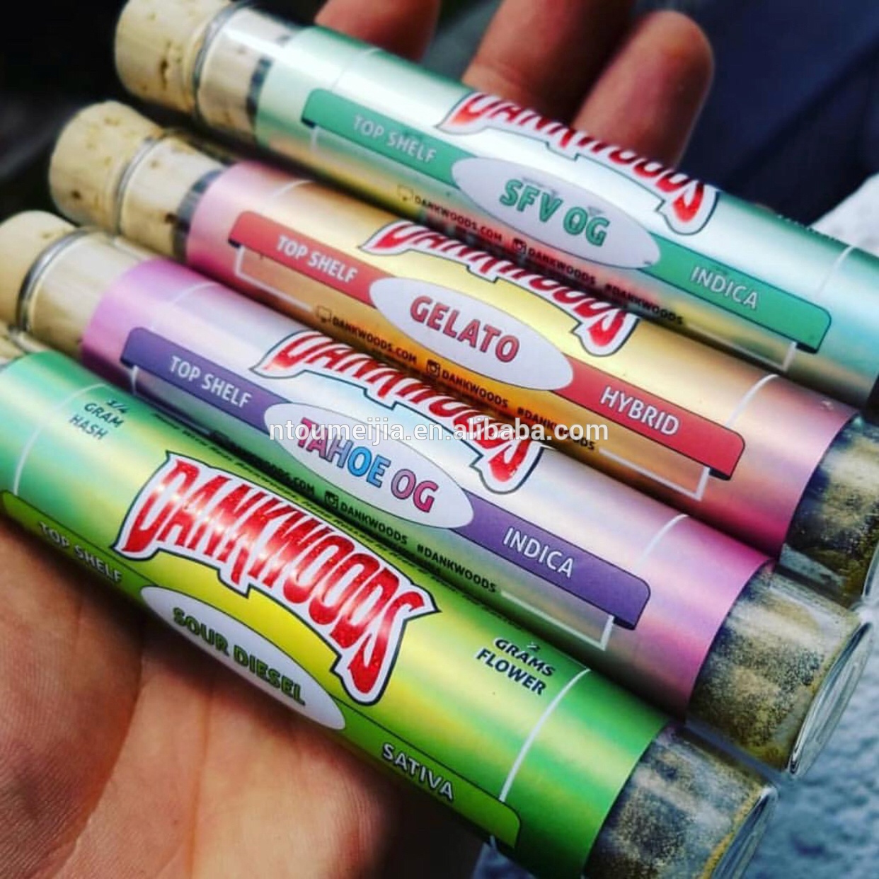 Wholesale Pre rolled glass cigar packaging tubes with Dankwoods labels
