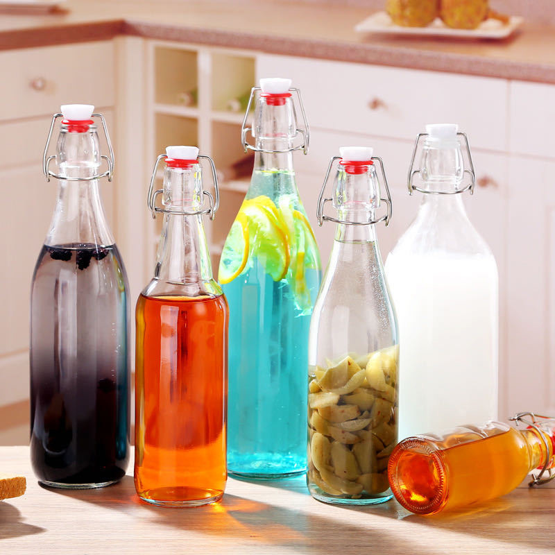 Wholesale Price 2020 Hot Selling Clip Top Clear Sealed Glass Bottles for Juice Milk Wine