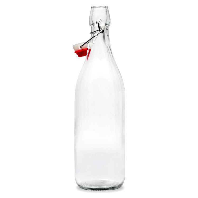 Wholesale Price Round Shape Swing Top Clear Sealed Glass Storage Beverage Bottles