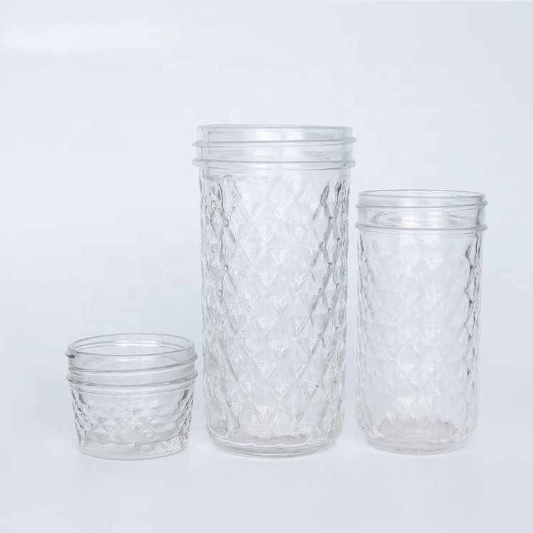 Wholesale Quilted Glass Mason Jar For Food Storage Canning Caviar Jam Jar
