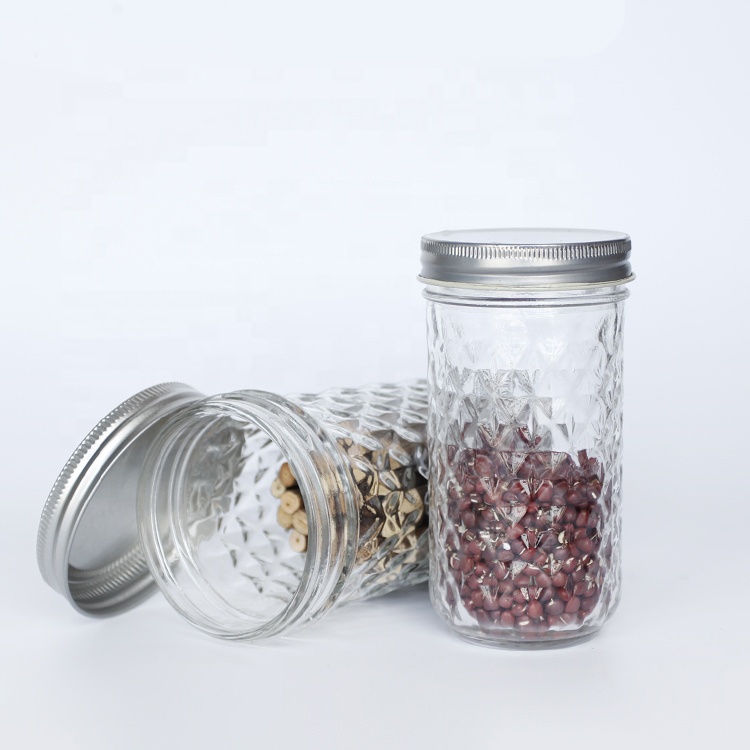 Wholesale Quilted Glass Mason Jar For Food Storage Canning Caviar Jam Jar
